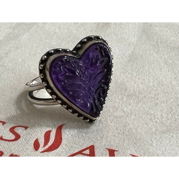 Retire, HTF James Avery Sculpted Hearts and Tulips Purple Doublet ring sz. 9￼ - Picture 6 of 11
